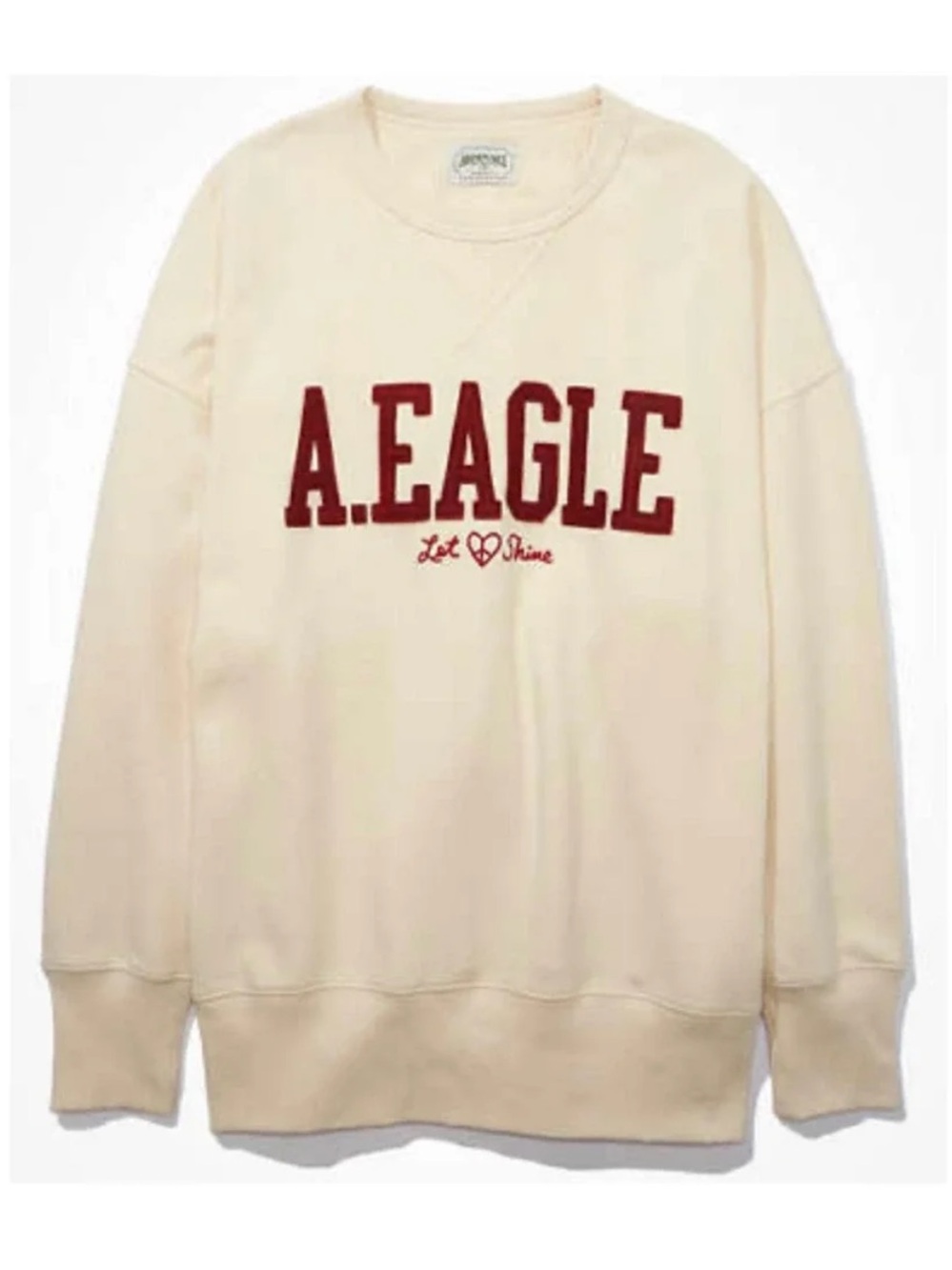 American Eagle Outfitters Oversized Cream Crewneck Sweatshirt with Red Logo